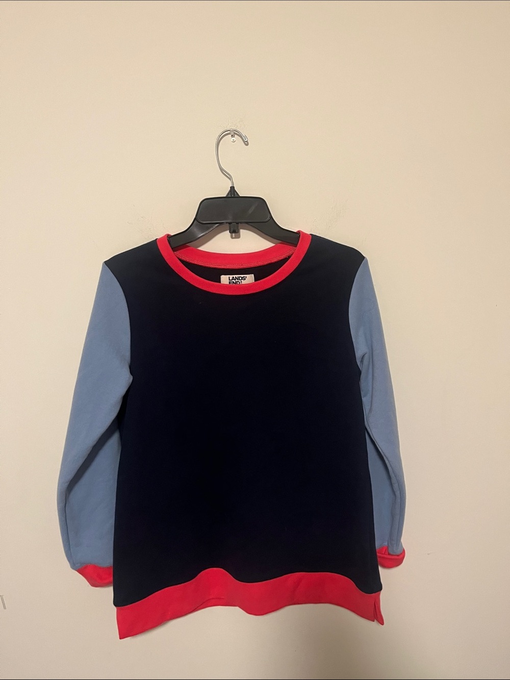 Lands' End Navy & Light Blue Long-Sleeve Top with Pink Trim